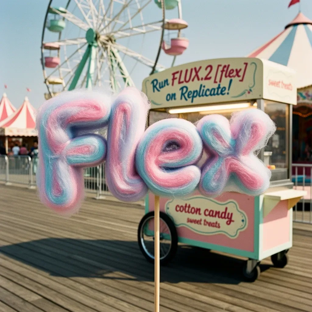 Soft cotton-candy letters spelling FLEX