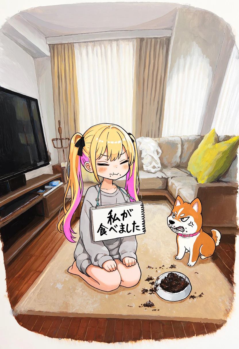 Living-room dog-food scene
