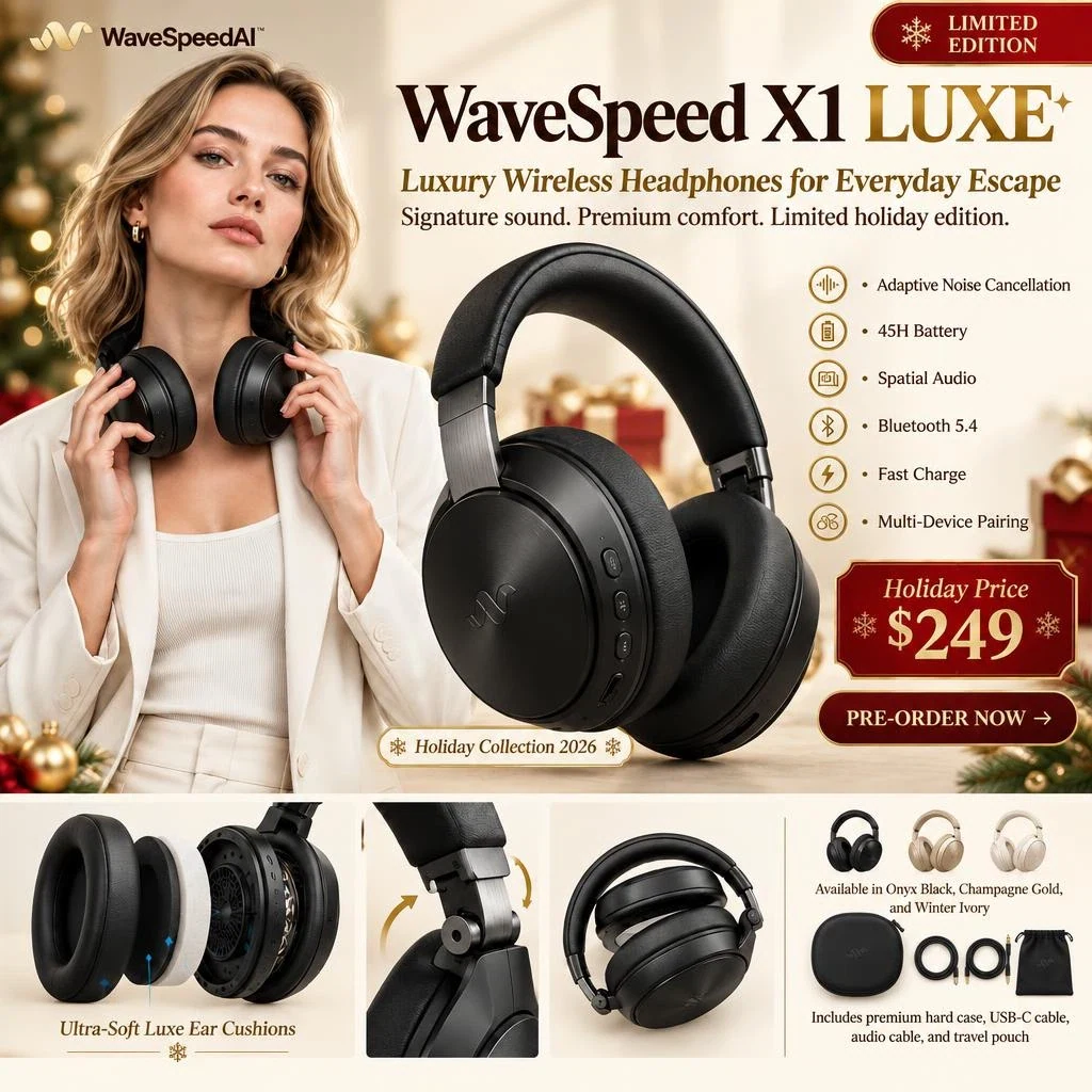 WaveSpeed Flare · Edit · headphones poster → holiday campaign