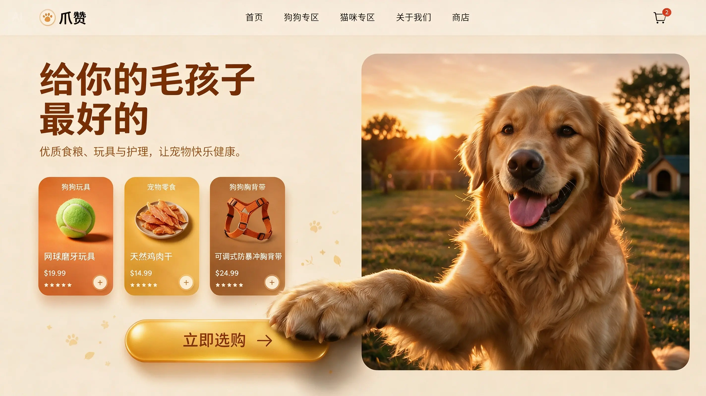 Golden retriever shop banner — Seedream official text-to-image example