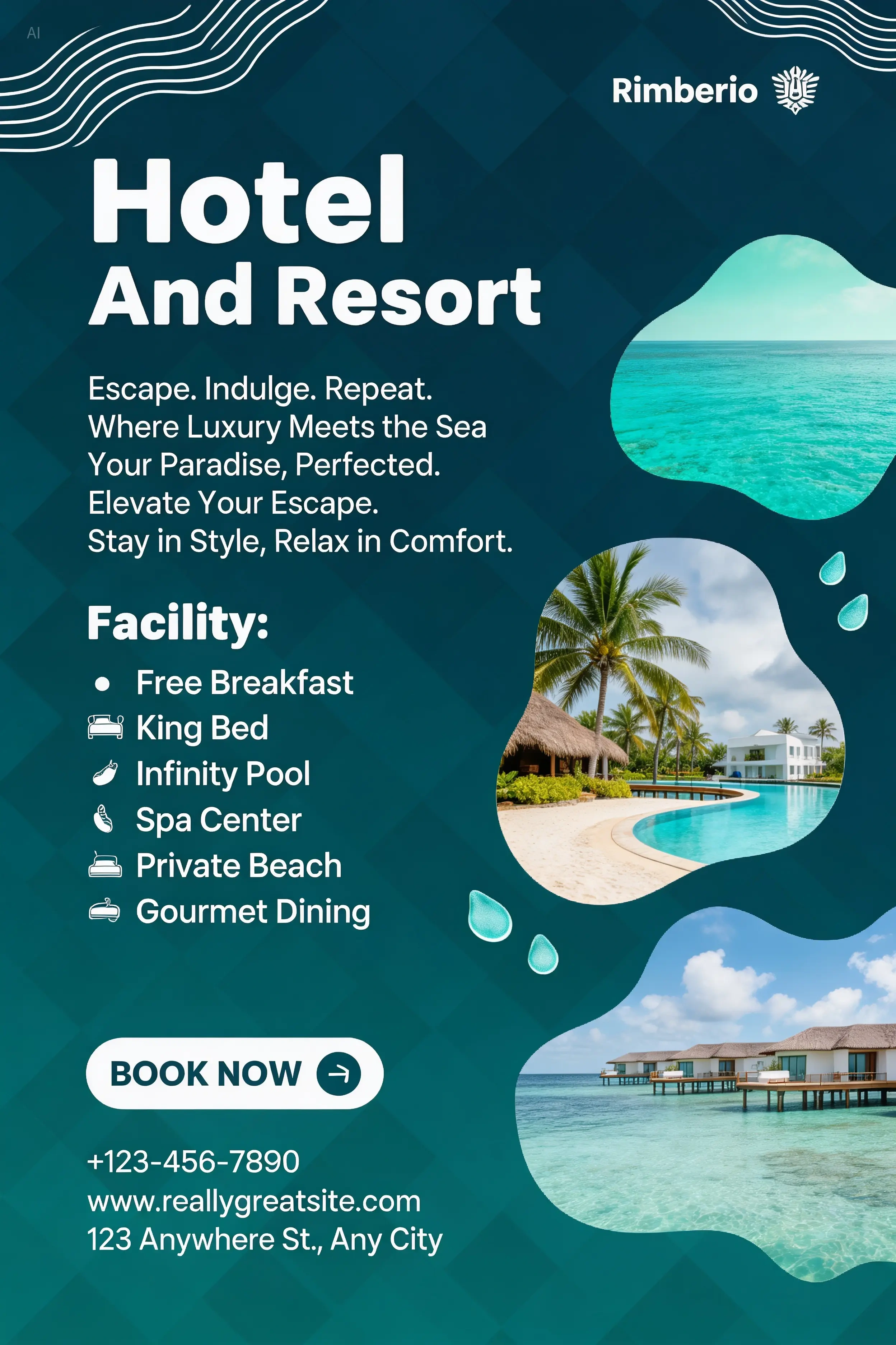 Travel resort poster — Seedream official text-to-image example