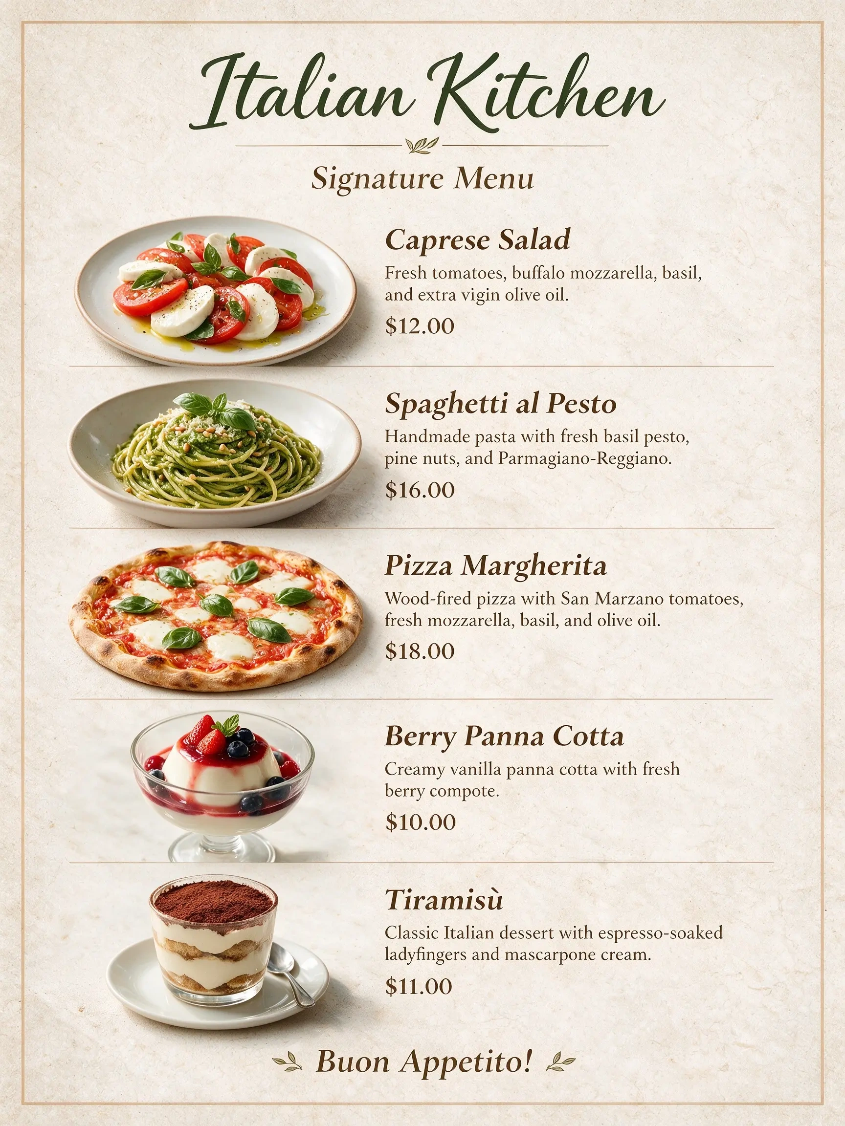 Italian Kitchen menu — Seedream official image-to-image example